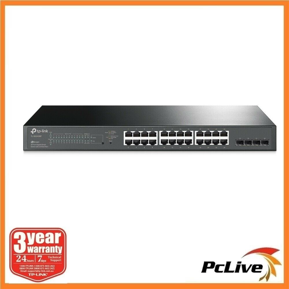 250 Watt Budget, Centralized Cloud Management Omada SDN, and Intelligent Monitoring 4 SFP Slots TP-Link TL-SG2428P Jetstream 28-Port Gigabit Smart Switch with 24-Port PoE+ 